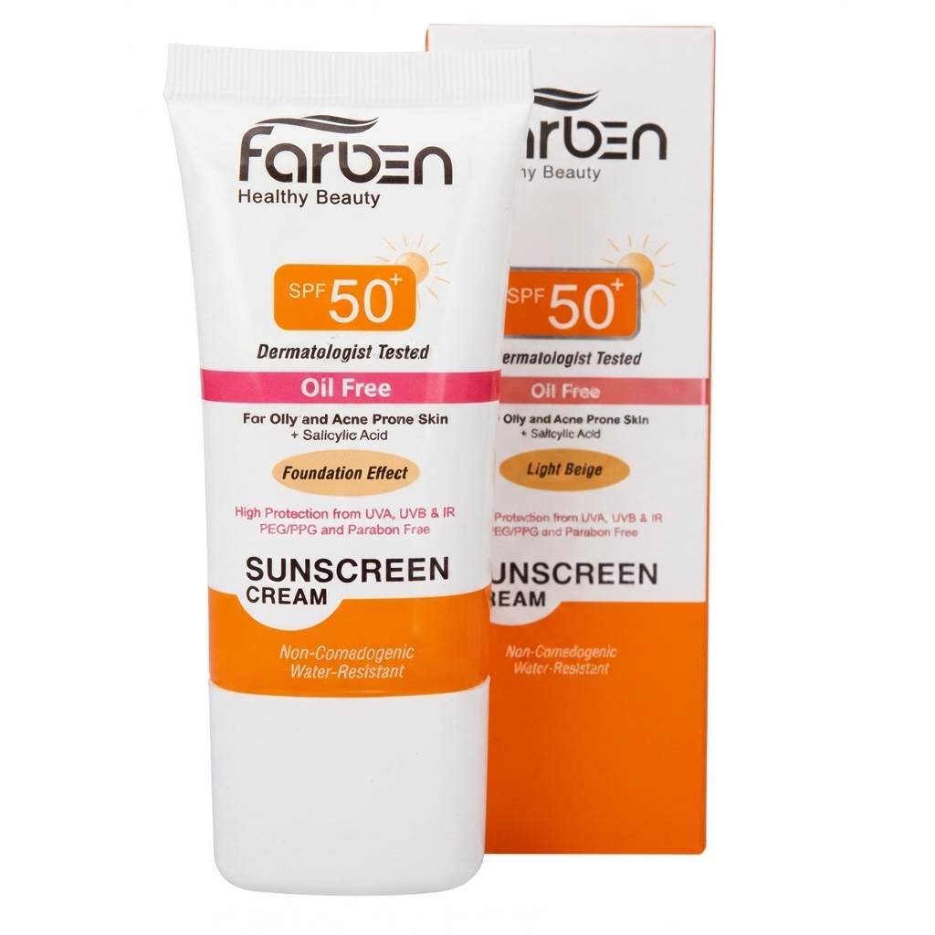 کرم ضد آفتاب رنگی پوست چربی SPF50 فاربن ۵۰ml