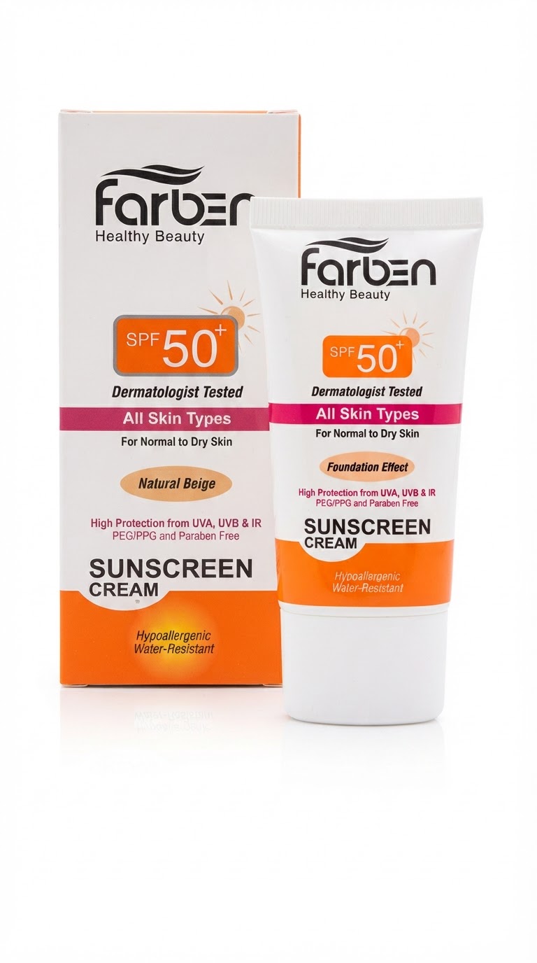 کرم ضد آفتاب SPF50 فاربن مناسب پوست های خشک و معمولی مدل All Skin Types حجم 50 میلی لیتر